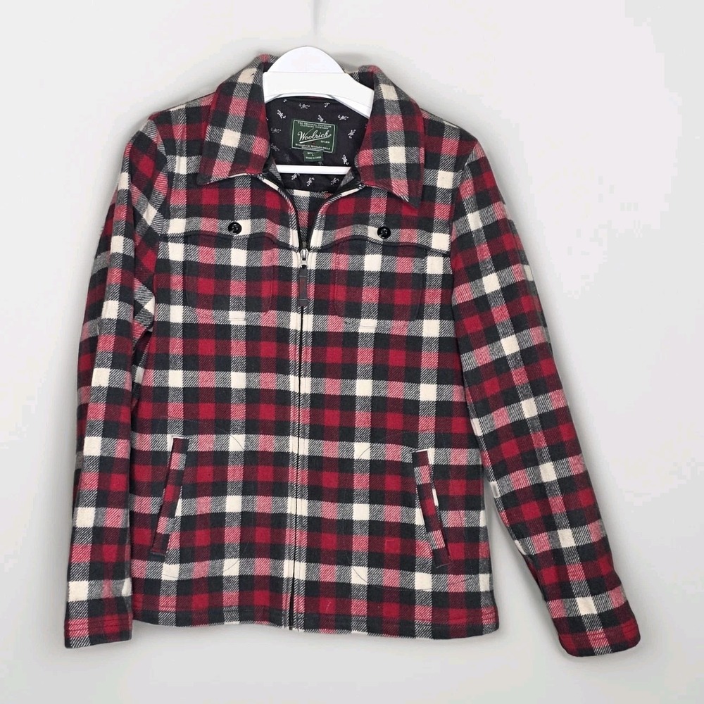 Woolrich Womens Ruby Multi Red Black Plaid Zip‎ Pockets Wool Blend Jacket Large